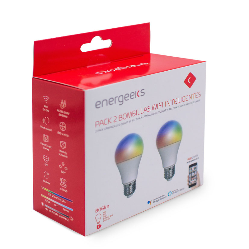 Bombilla Led estándar ENERGEEKS E27 wifi dimable + RGB 8 W  2 unidades