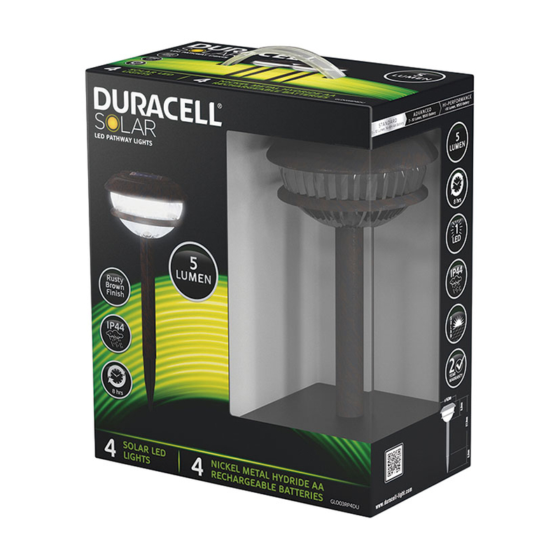 Juego de 4 lámparas solares LED DURACELL GL003RP4D4