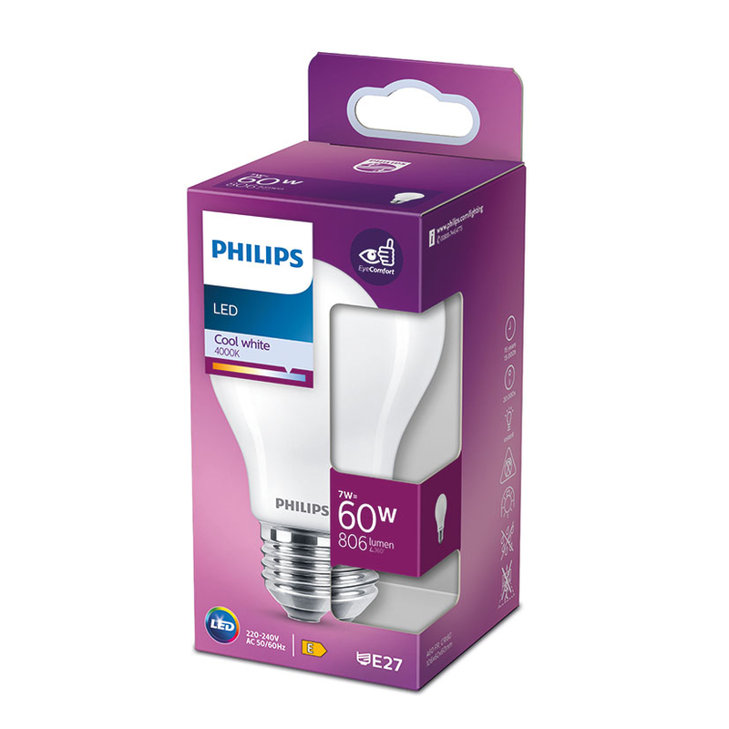 Bombilla Led estándar PHILIPS E27 luz día 7 W. 4 unidades