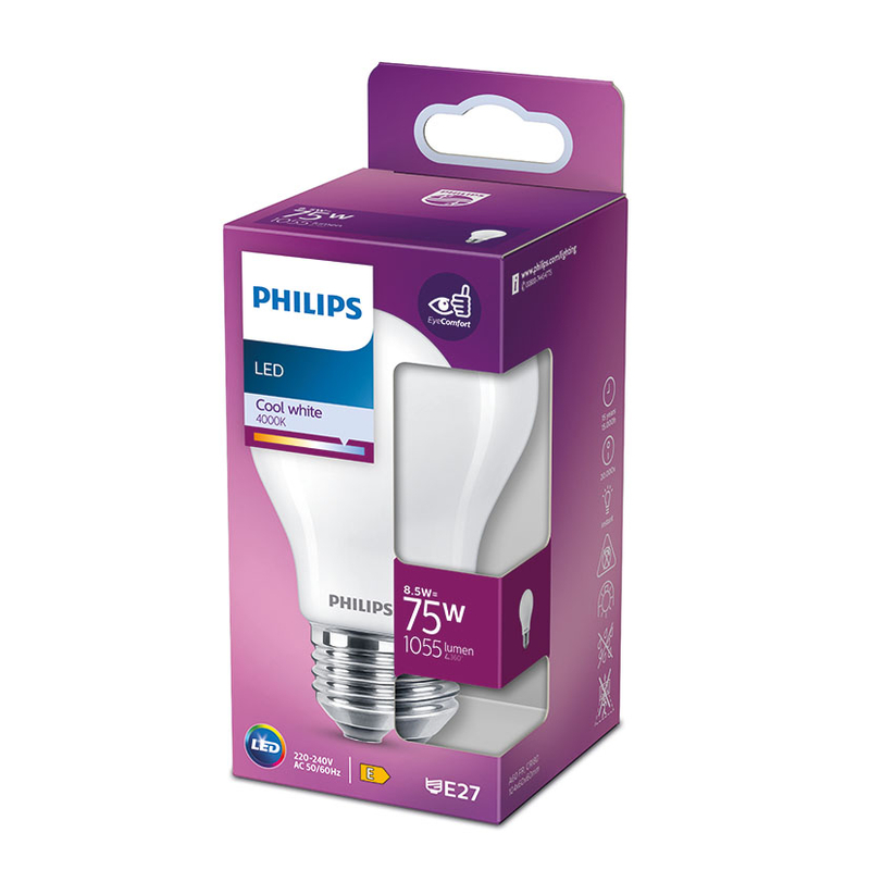 Bombilla Led estándar PHILIPS E27 luz día 8,5 W