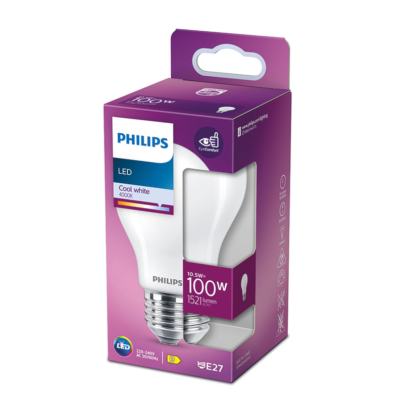 Bombilla Led estándar PHILIPS E27 luz día 10,5 W. 4 unidades