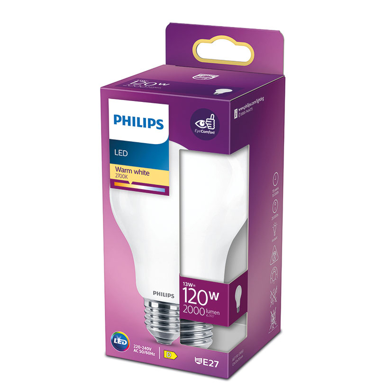 Bombilla Led estándar PHILIPS E27 luz cálida 13 W. 4 unidades