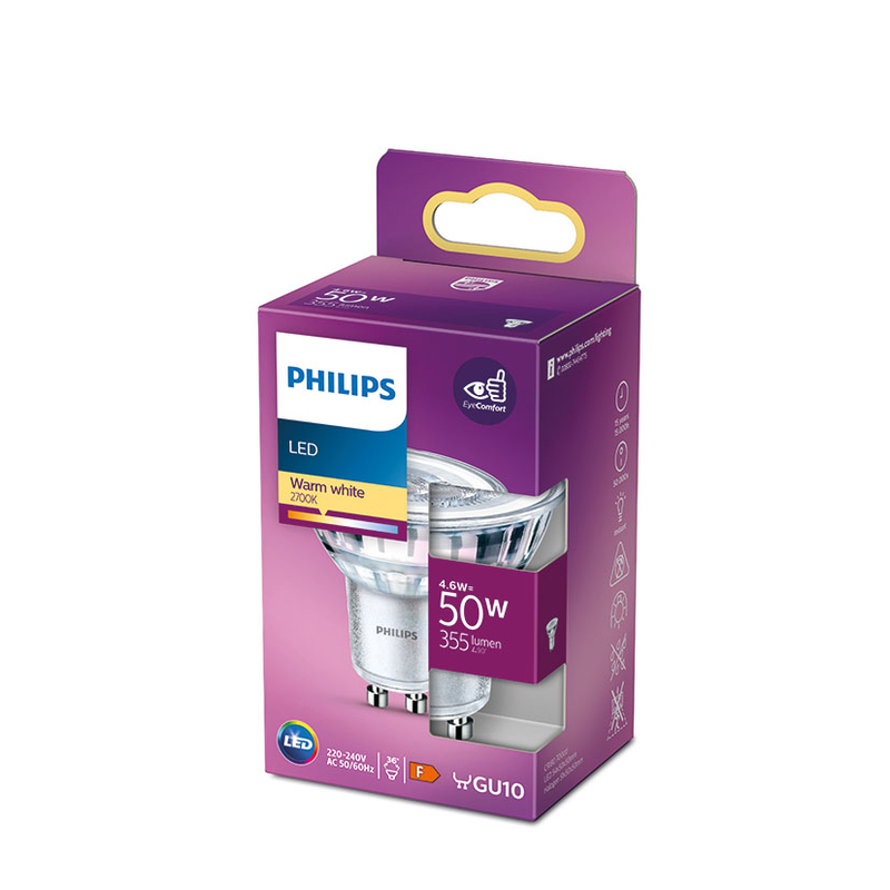 Bombilla dicroica GU10 LED PHILIPS 4,6 W. (Envase completo)