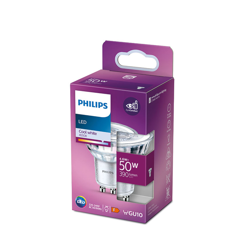 Bombilla Led dicroica PHILIPS GU10 luz día 4,6 W. 4 unidades
