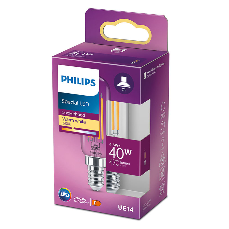 Bombilla LED para frigorífico PHILIPS E14 luz cálida 4,5 W. 4 unidades