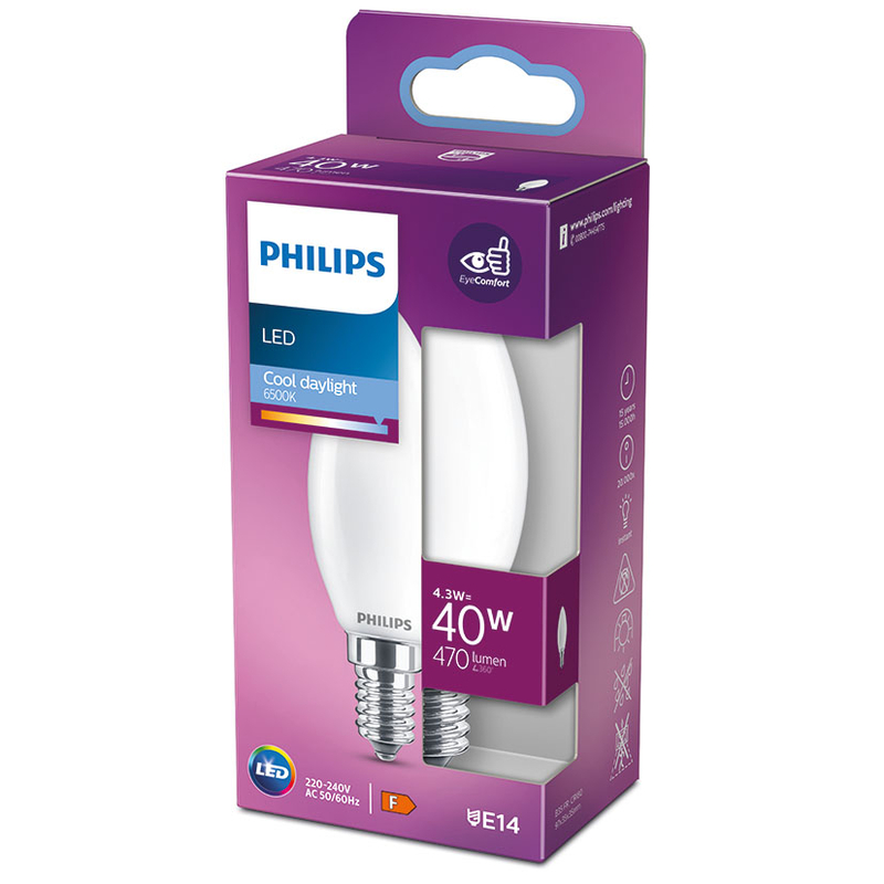 Bombilla Led vela PHILIPS E14 luz día 5,5w