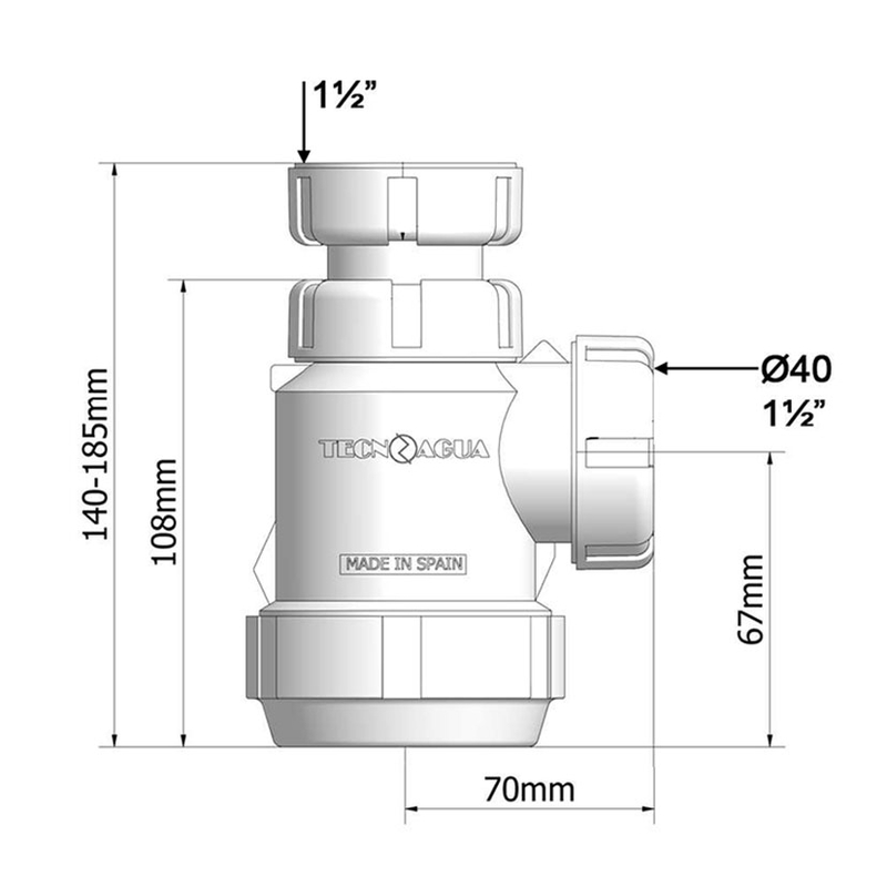Sifón botella mini extensible TECNOAGUA T-4 1 1/2" 140-185 mm