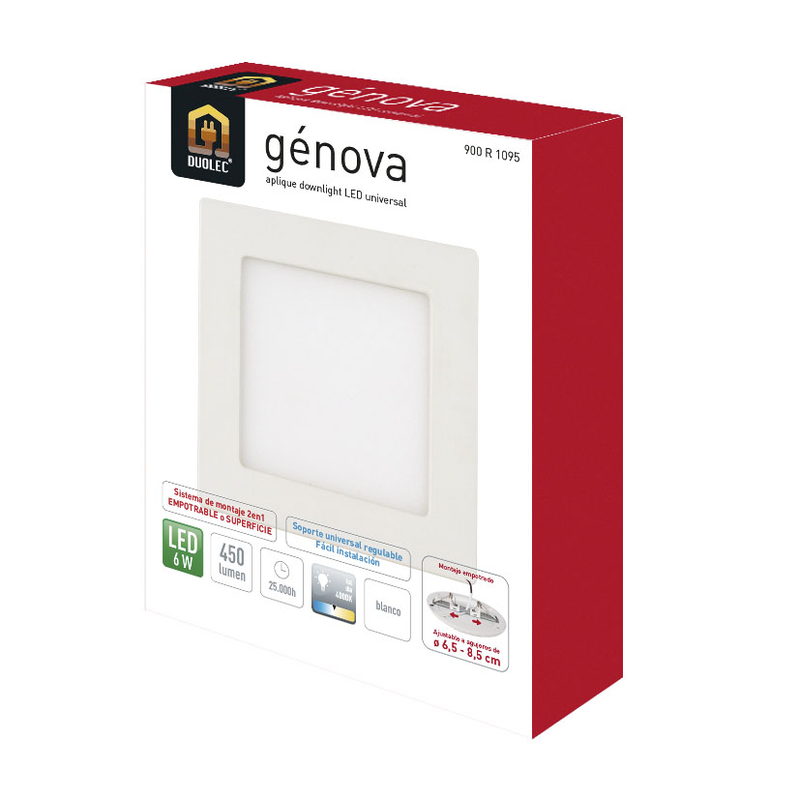 Aplique cuadrado empotrable LED DUOLEC Genova 12 cm