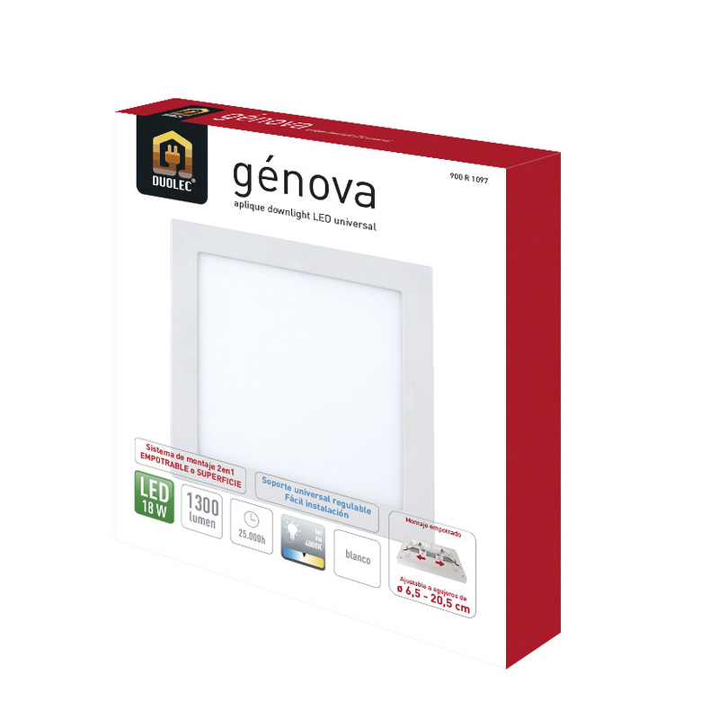 Aplique cuadrado empotrable LED DUOLEC Genova 23 cm