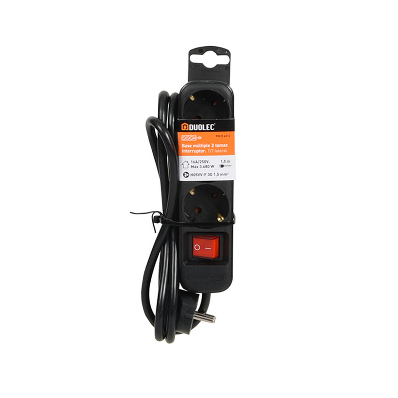Base enchufe múltiple con interruptor DUOLEC Eco cable 1,5m negro