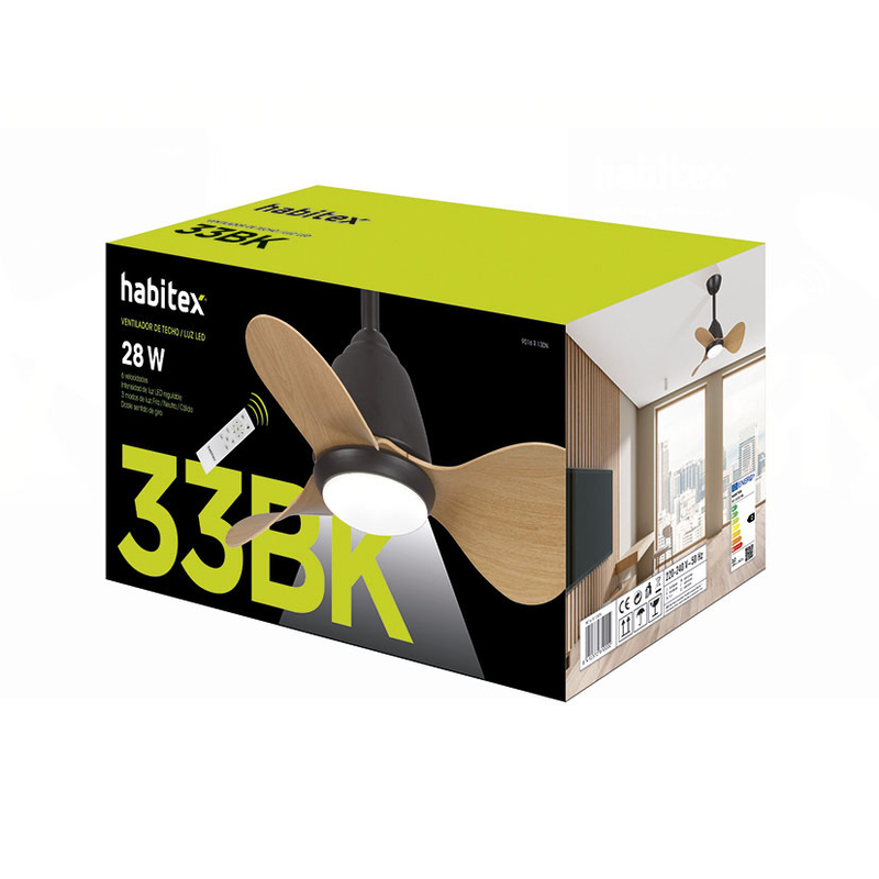 Ventilador techo HABITEX 33BK con luz