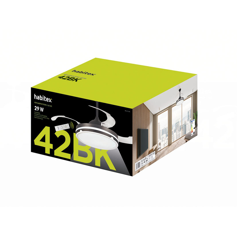 Ventilador techo plegable HABITEX 42BK con luz Negro