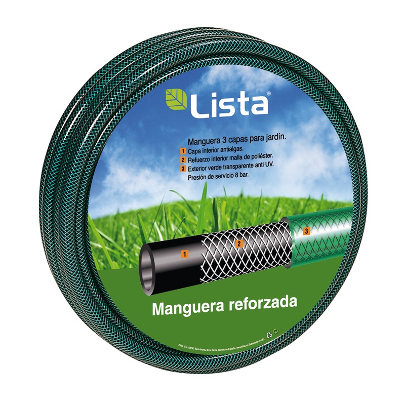 Manguera riego LISTA reforzada tricapa diámetro 19 mm