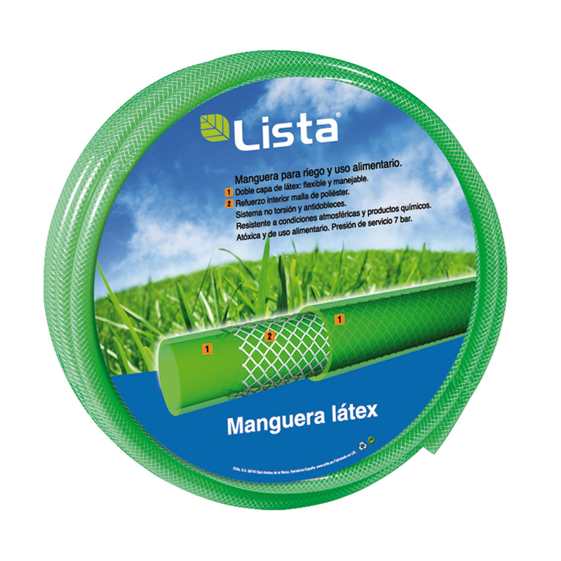 Manguera riego LISTA tricapa tipo látex 19x26 mm