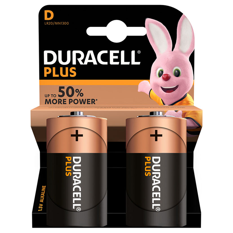 Pila alcalina D (LR20) DURACELL Plus. 20 unidades