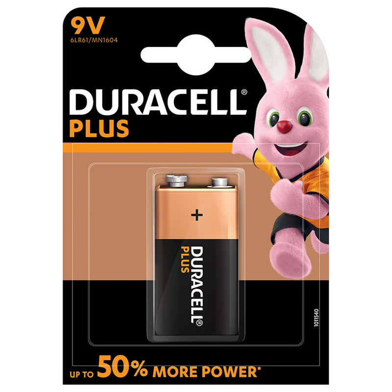 Pila alcalina 6F22 (9V) DURACELL Plus. 10 unidades