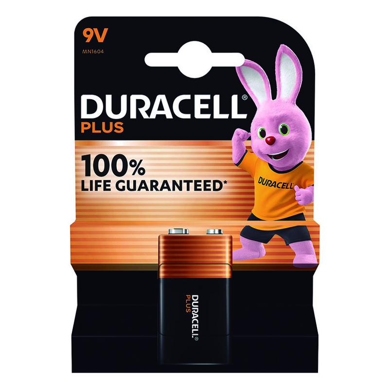 Pila alcalina 6F22 (9V) DURACELL Plus. 10 unidades