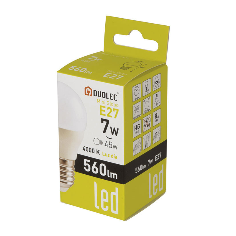 Bombilla Led Classic mini globo DUOLEC E27 luz día 7 W