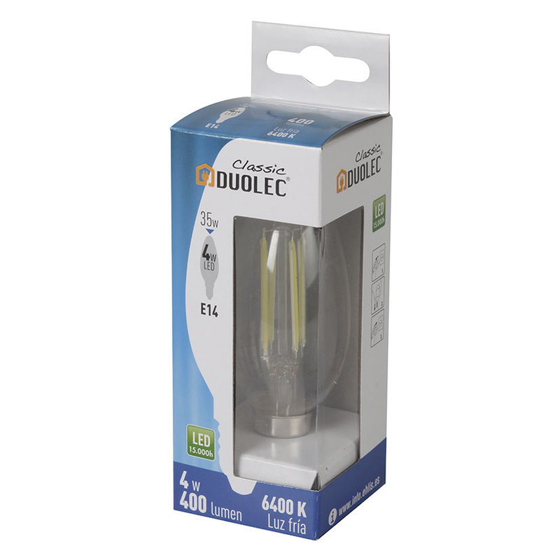 Bombilla LED Classic vela DUOLEC E14 luz fría 4w
