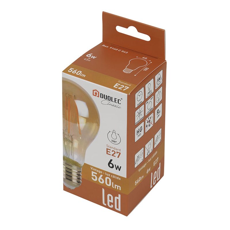 Bombilla con filamento Led estándar vintage DUOLEC E27 luz cálida 8 W