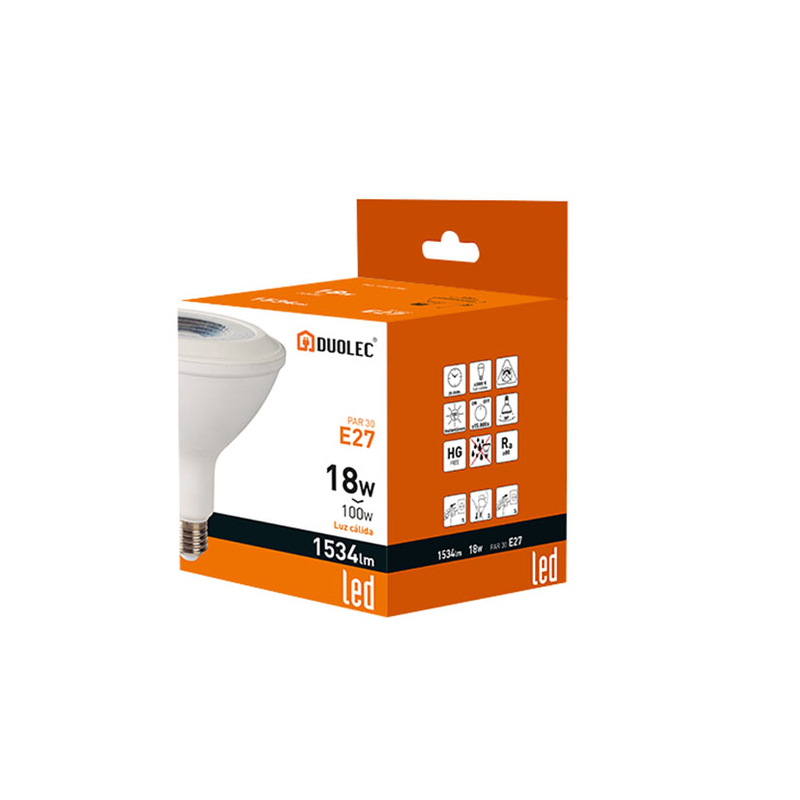 Bombilla Led DUOLEC Par 38 E27 luz cálida 18 W