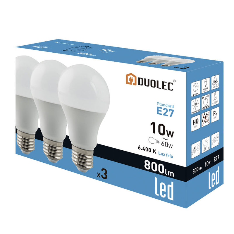 Pack 3 bombillas LED Mini Globo DUOLEC E27 luz fría 5W