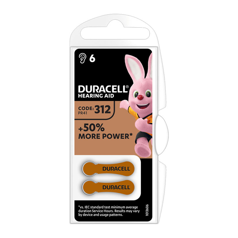 Pila para audífono DURACELL 312 (PR41). 60 unidades