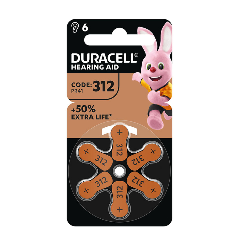 Pila para audífono DURACELL 312 (PR41). 60 unidades