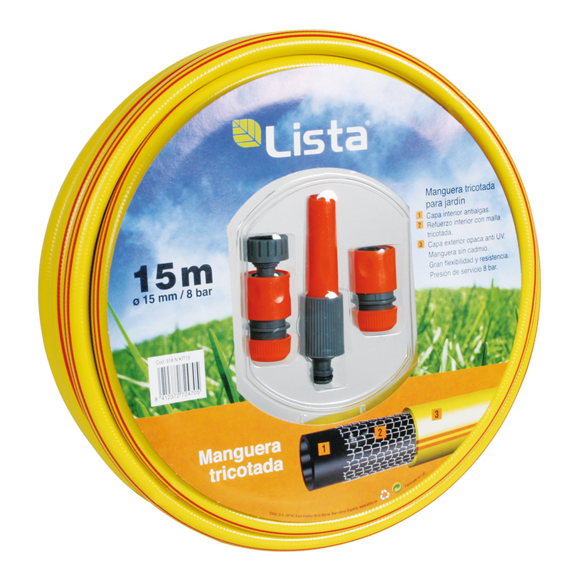 Kit manguera riego LISTA tricotada 3 capas diámetro 15 mm