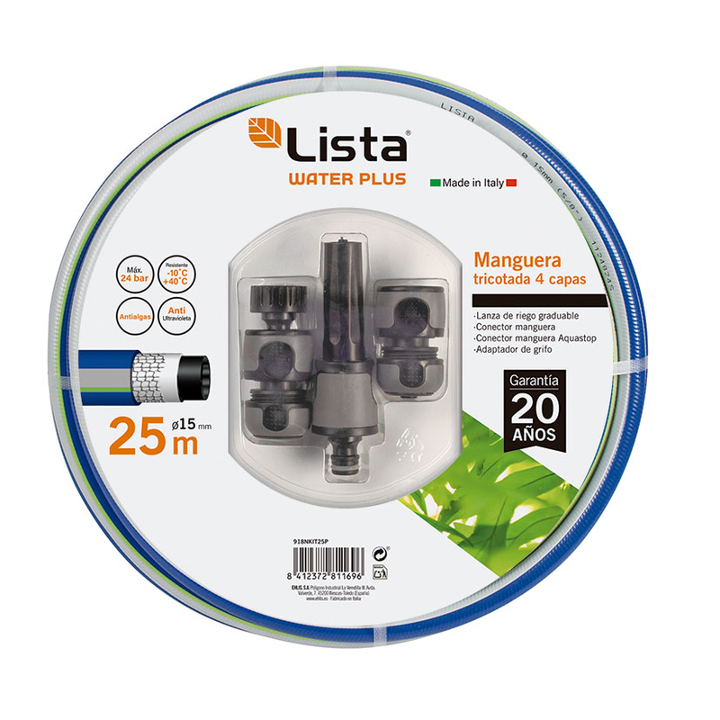 Manguera riego LISTA tricotada Plus con accerorios 15 mm