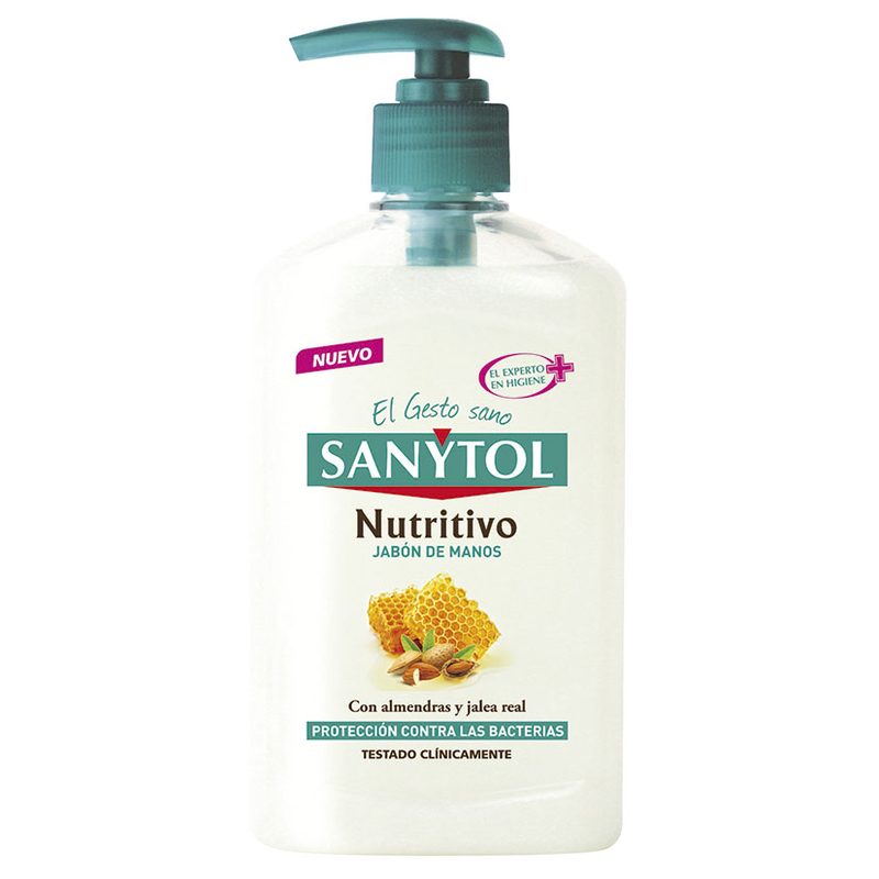 Dosificador jabón manos anti-bacterial nutritivo SANYTOL 250 ml  12 unidades