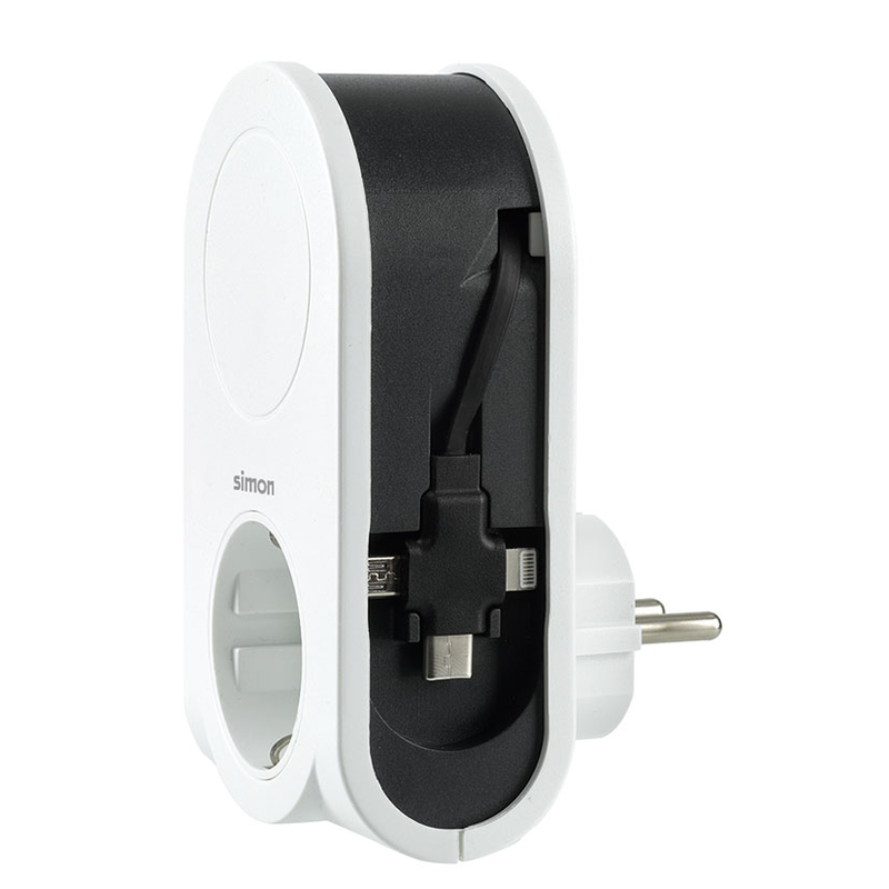 Adaptador 3 clavijas USB SIMONBRICO  cable enrollable