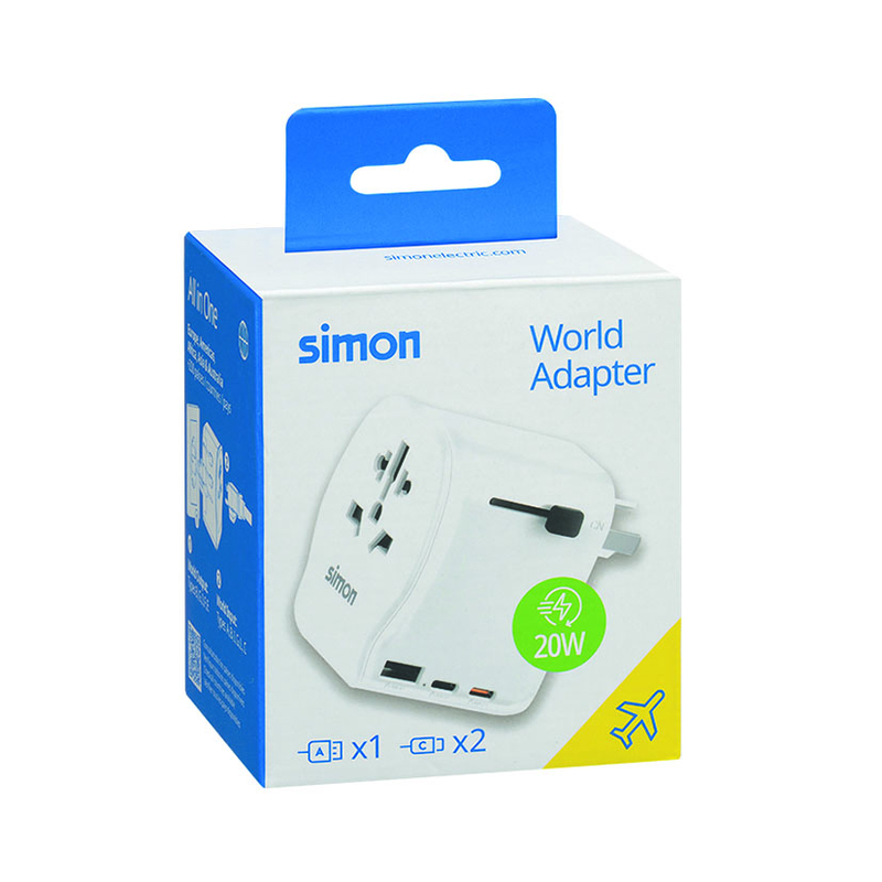 Adaptador de viaje universal SIMON con USB-C y USB-A
