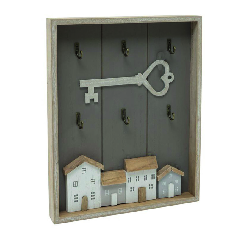 Cuelga llaves DECASA Casitas madera 24x3xh.30 cm