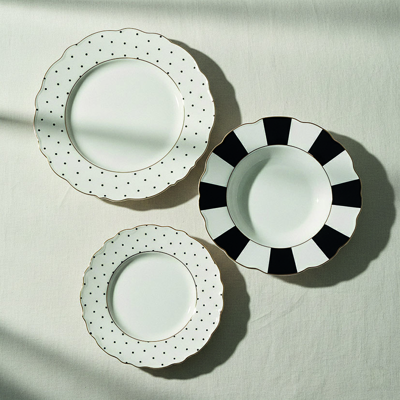 Plato llano 27,5 cm vajilla  DECASA serie Excellence Topos  6 unidades