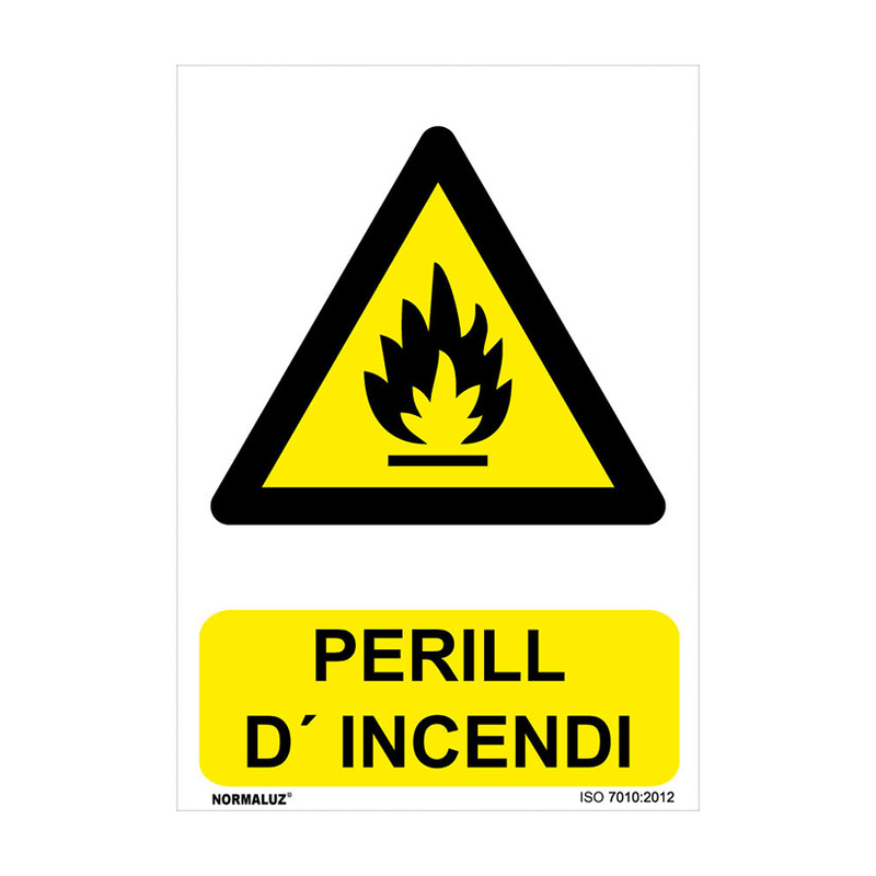 Señal de peligro en catalán PVC NMZ2 "PERILL D'INCENDI" 10 unidades