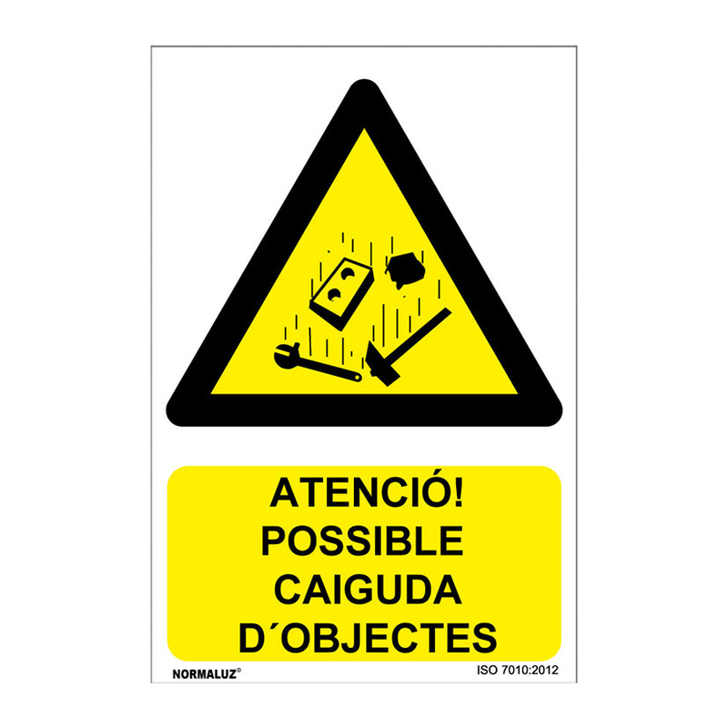 Señal de peligro en catalán PVC NMZ2 "PERILL POSSIBLE CAIGUDA D'OBJECTES" 10 unidades