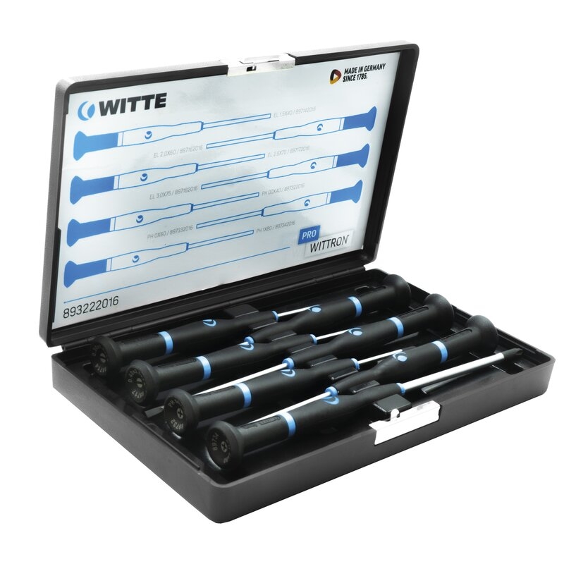 Juego de destornilladores de precisión WITTRON en estuche de plástico antichoque Witte