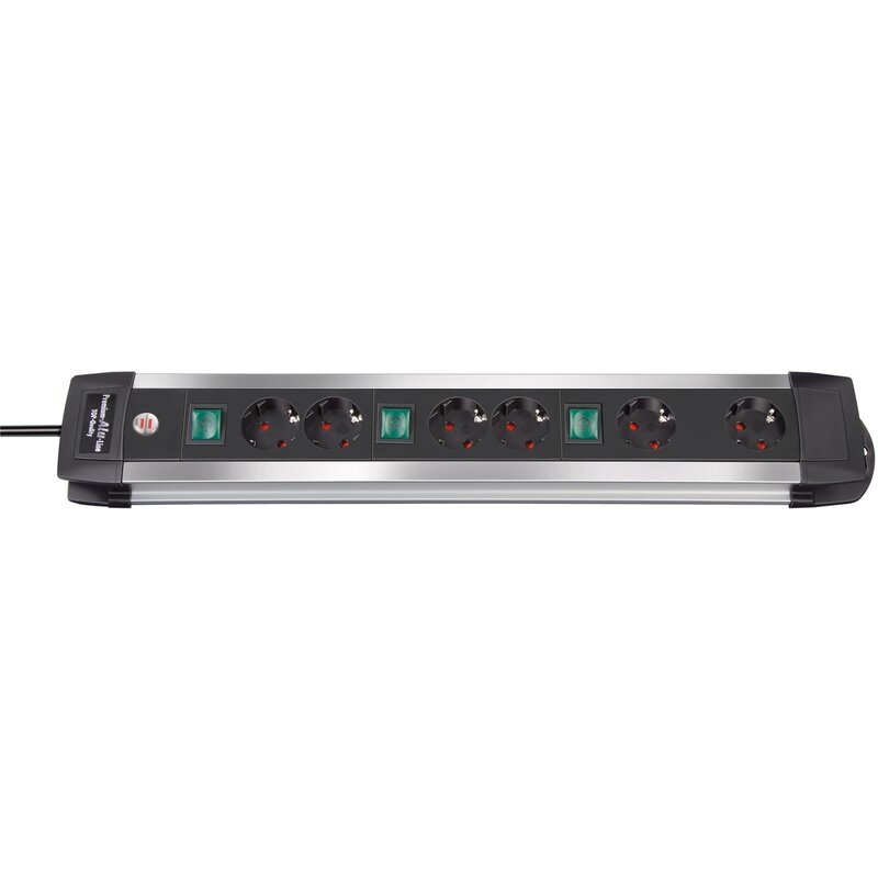 Base de tomas múltiples Premium-Alu-Line Technics con 2 y 3 interruptores Brennenstuhl