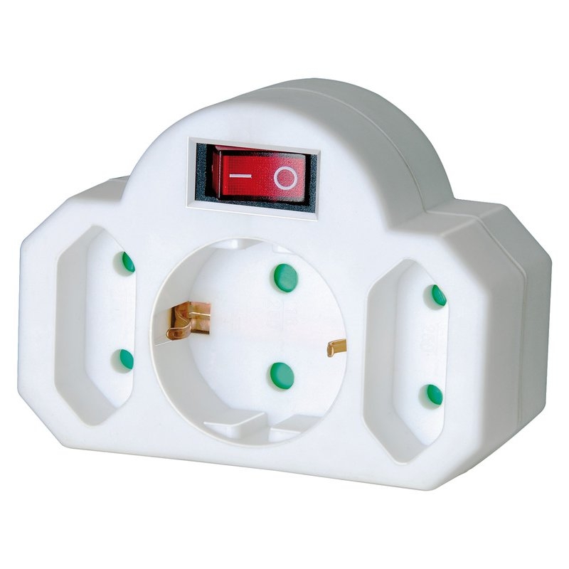 Enchufe adaptador con interruptor de encendido y 2 + 1 tomas de corriente Brennenstuhl