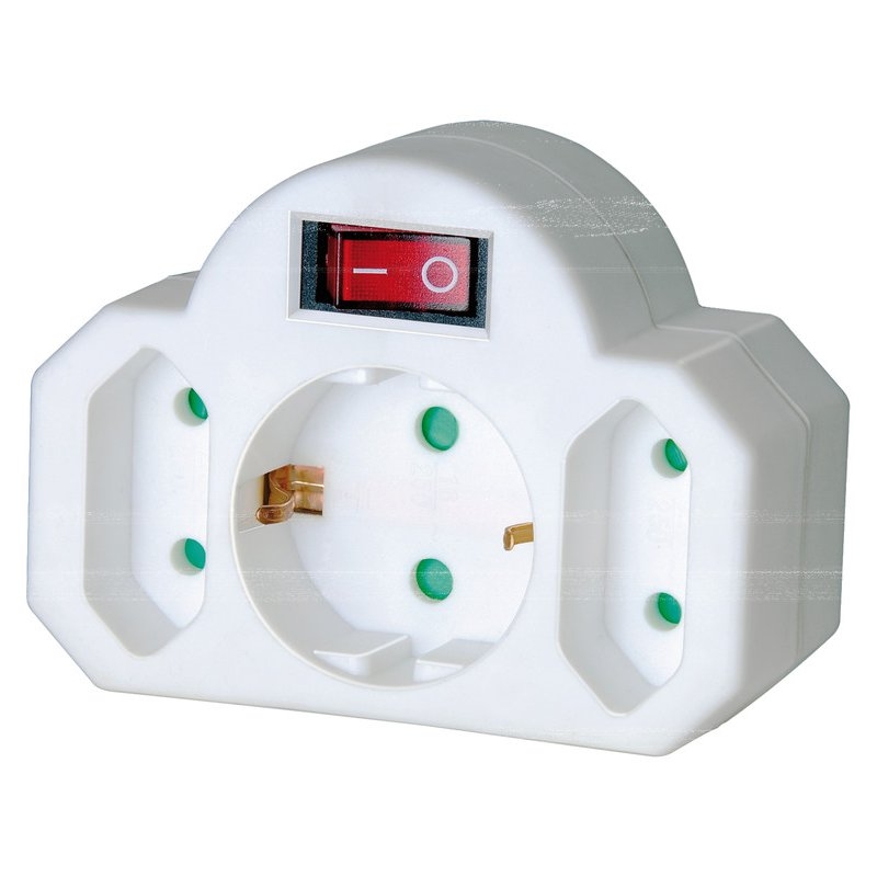 Enchufe adaptador con interruptor de encendido y 2 + 1 tomas de corriente Brennenstuhl