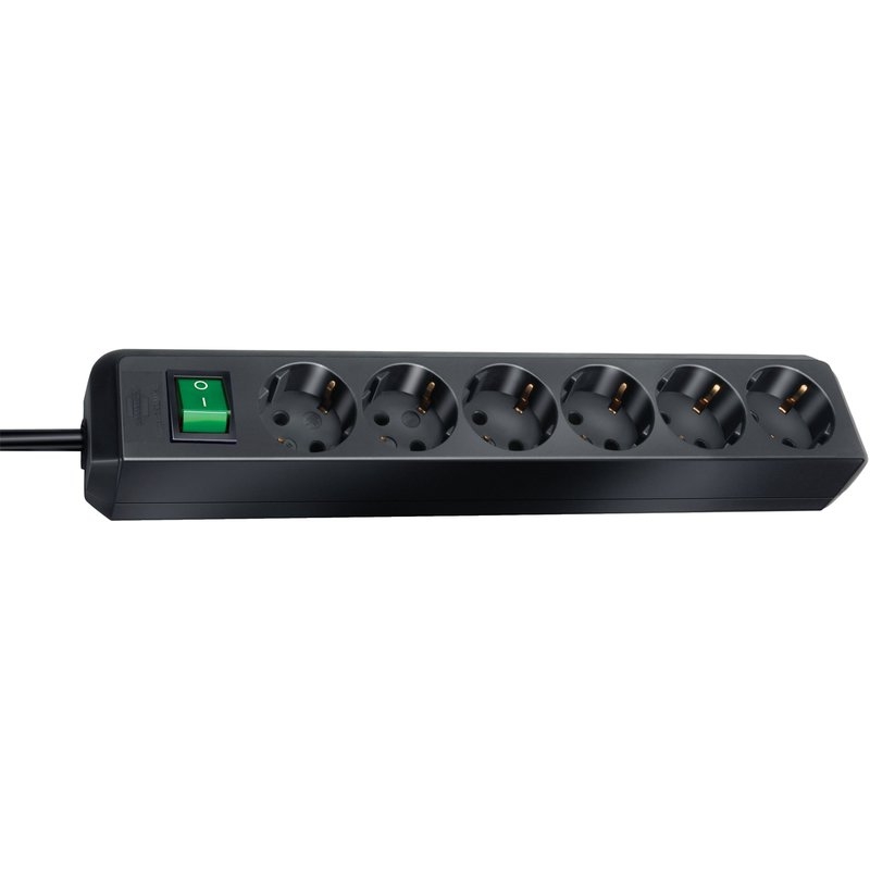Base de tomas múltiples Eco-Line negra con interruptor Brennenstuhl
