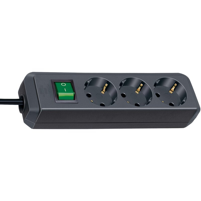 Base de tomas múltiples Eco-Line negra con interruptor Brennenstuhl