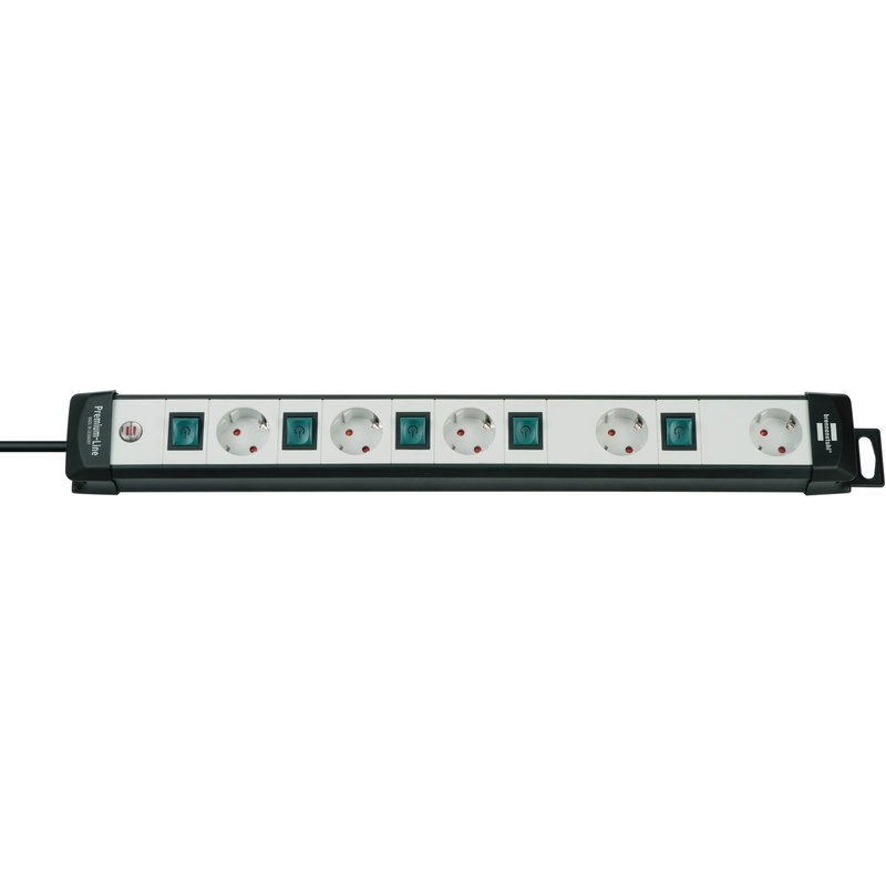 Base de tomas múltiples Premium-Line Technics con varios interruptores y disposición especial de los enchufes Brennenstuhl
