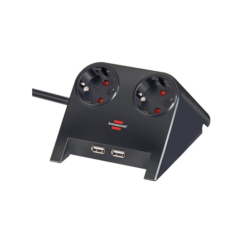 Base de tomas múltiples de sobremesa con 2 tomas y 2 puertos USB Brennenstuhl