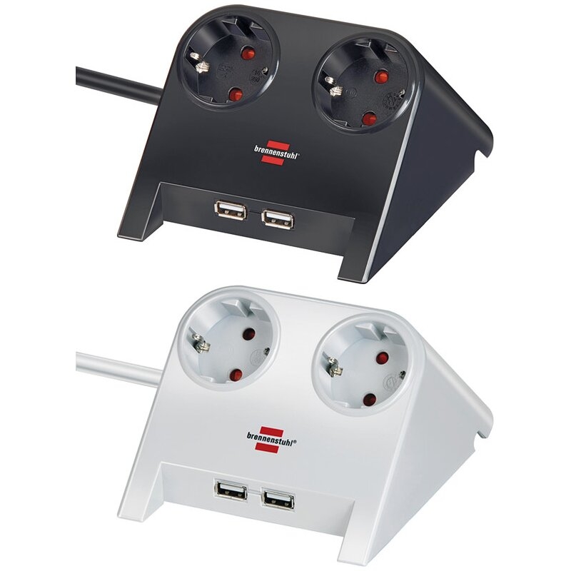 Base de tomas múltiples de sobremesa con 2 tomas y 2 puertos USB Brennenstuhl
