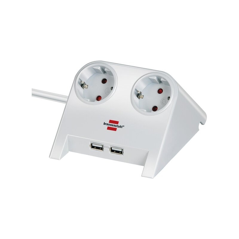 Base de tomas múltiples de sobremesa con 2 tomas y 2 puertos USB Brennenstuhl