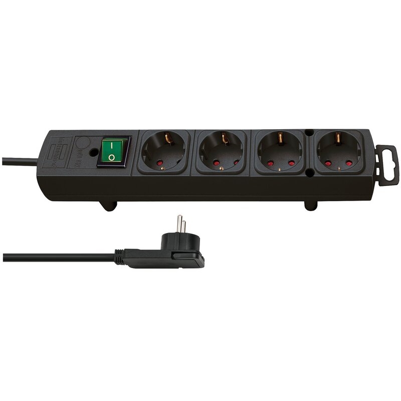 Base de tomas múltiples Comfort-Line Plus negra con clavija plana Brennenstuhl