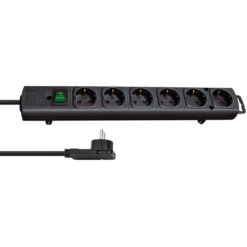 Base de tomas múltiples Comfort-Line Plus negra con clavija plana Brennenstuhl