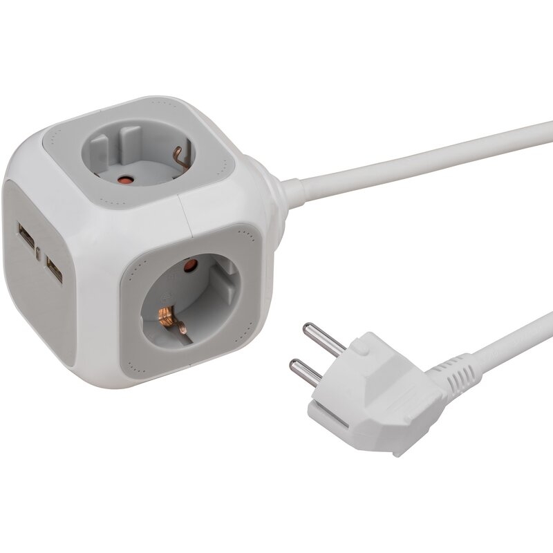 Ladrón múltiple en forma de cubo ALEA-Power con 2 puertos USB Brennenstuhl